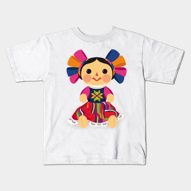 Mexican Doll, María. Mexican Otomi Doll. Traditional Mexican Rag Doll Kids T-Shirt by Akbaly